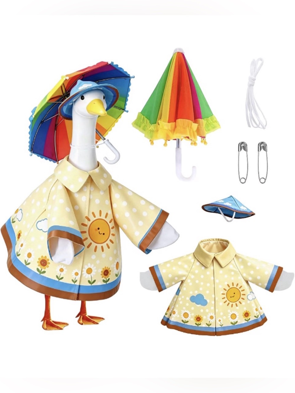 Porch Goose: Raincoat, Hat & Umbrella